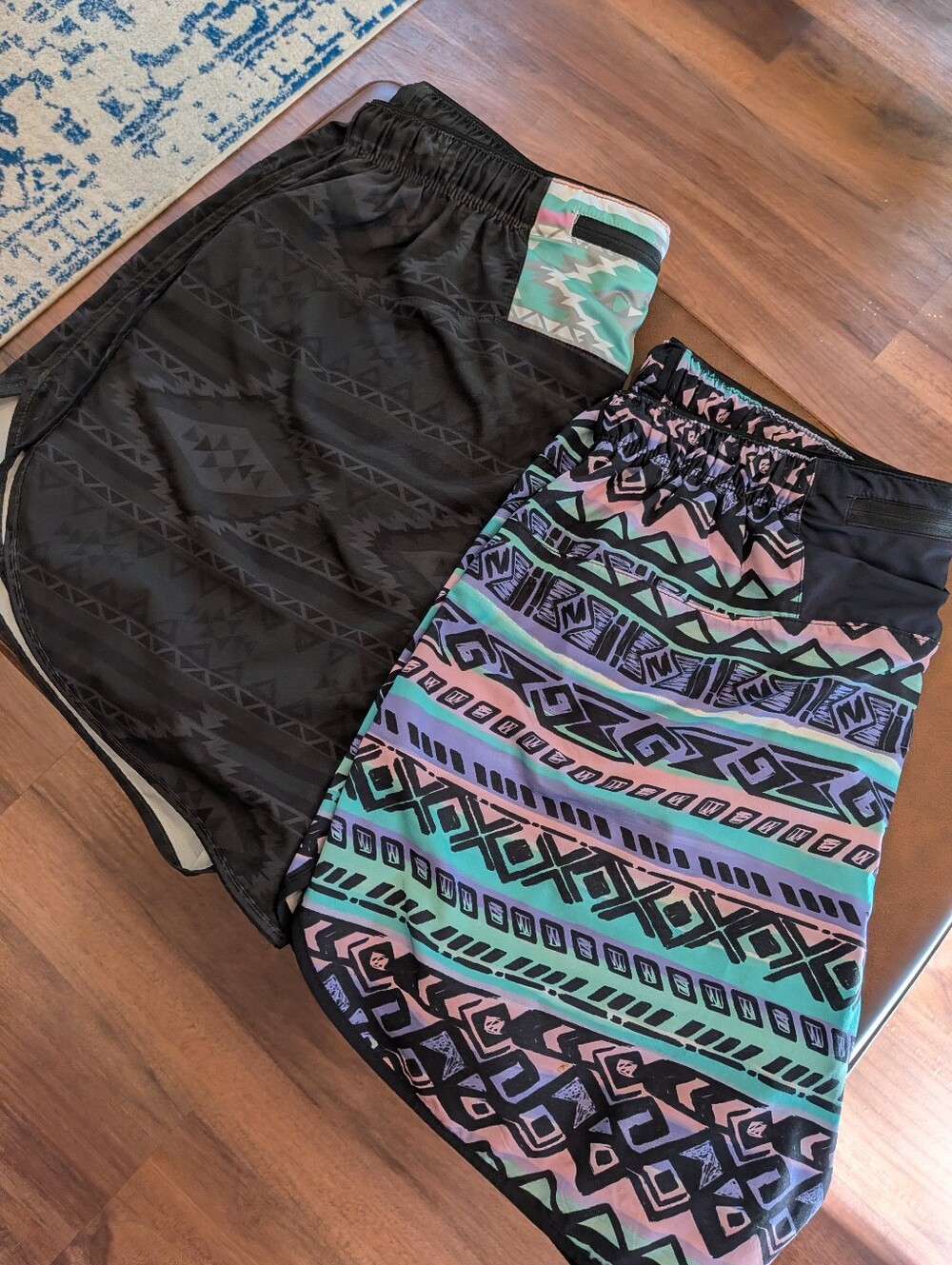 Two Men's Chubbies Running Shorts - Black + Pastel Aztec